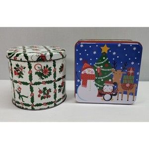 Small Christmas Tins Candy Cookies Goodies EMPTY with Lids Lot of 2